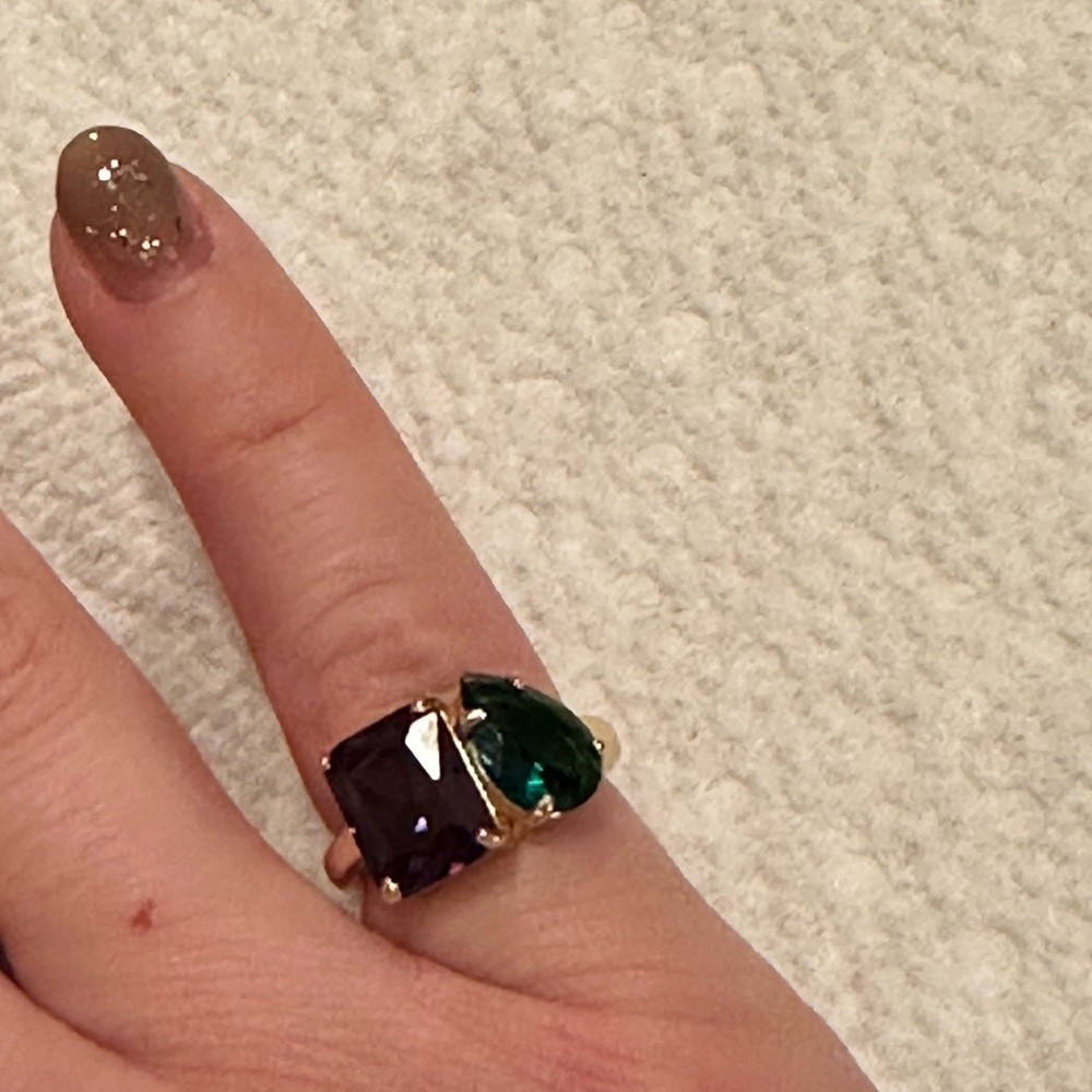 BaubleBar Gold Ring with Purple and Green Gems